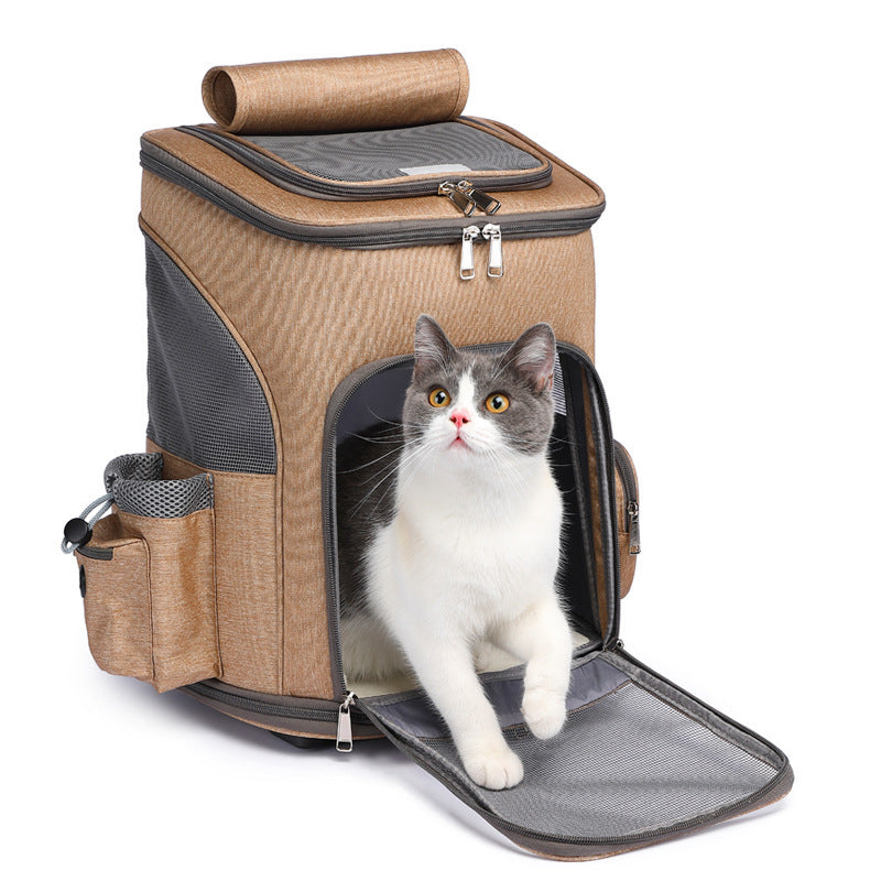 Universal Wheel Trolley Pet Bag | Foldable Travel Backpack for Cats & Small Dogs