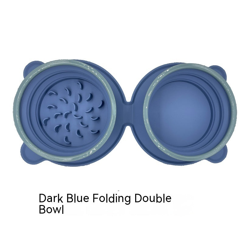 Non-Slip Portable Pet Bowls | Foldable Silicone Double Feeder for Dog & Cat Travel