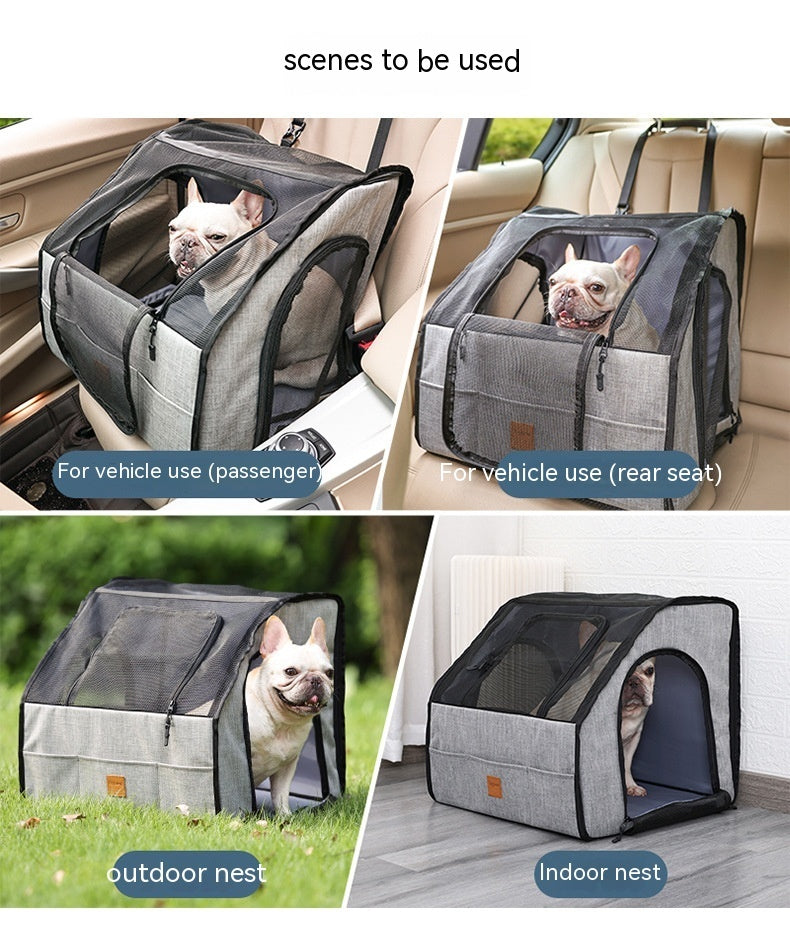 Folding Dog Car Seat Cage | Portable Travel Nest & Carrier for Pets